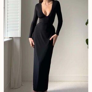 AYM Black Taylor Maxi Dress Size Medium NWT Cinched Waist